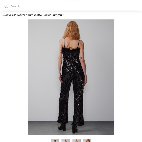NEW YORK AND COMPANY feather trim sequin jumpsuit size small NWOT - Picture 3 of 5